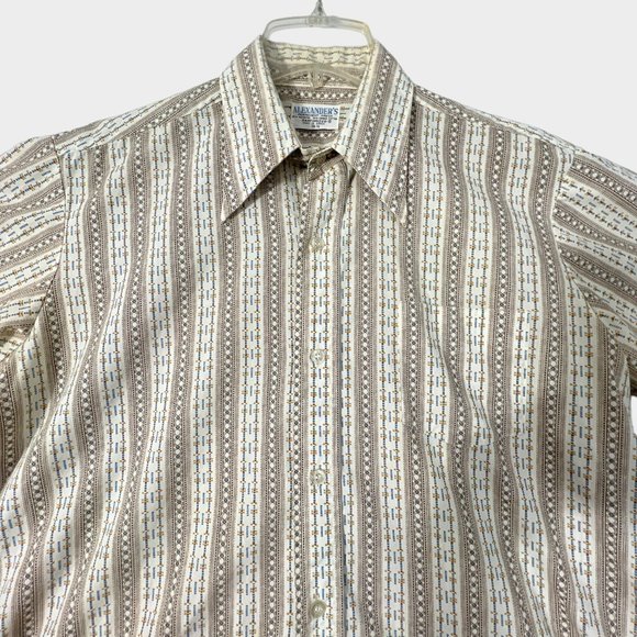 Vintage Alexander's Button Up Shirt Big Collar Brown Stripe Sanforized Mens 16.5 - Picture 2 of 8